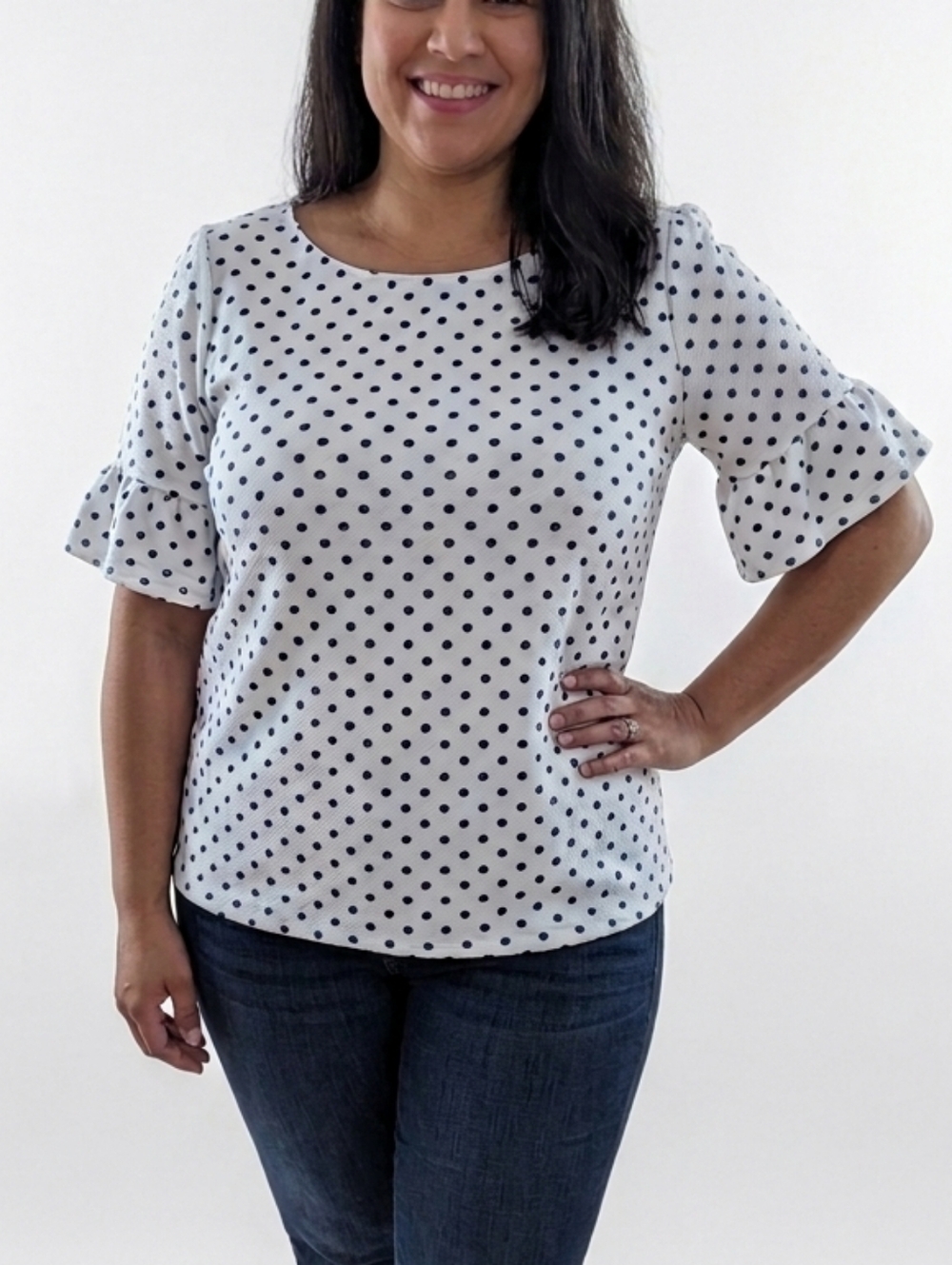 Green Envelope Navy Polka Dot Blouse